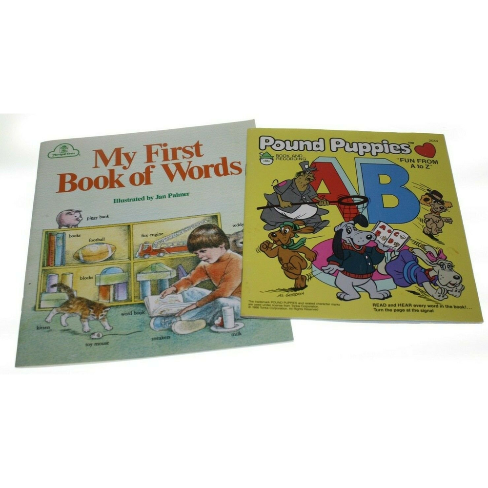 3/$15 Two 1980's Child Learning Books My First Words & Pound Puppies Fun A to Z